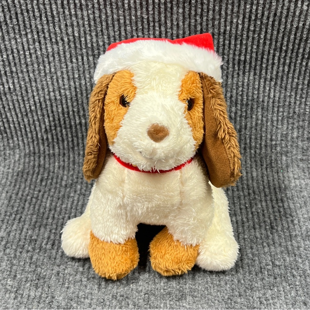 Santa Dog 10” Plush Christmas Hat Stuffed Animal Toy‎ Brown White Dollar General